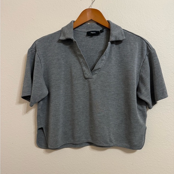 Theory Tops - Theory Women’s Short Sleeve Crop Polo Shirt Tee Top Soft Viscose Jersey Grey P